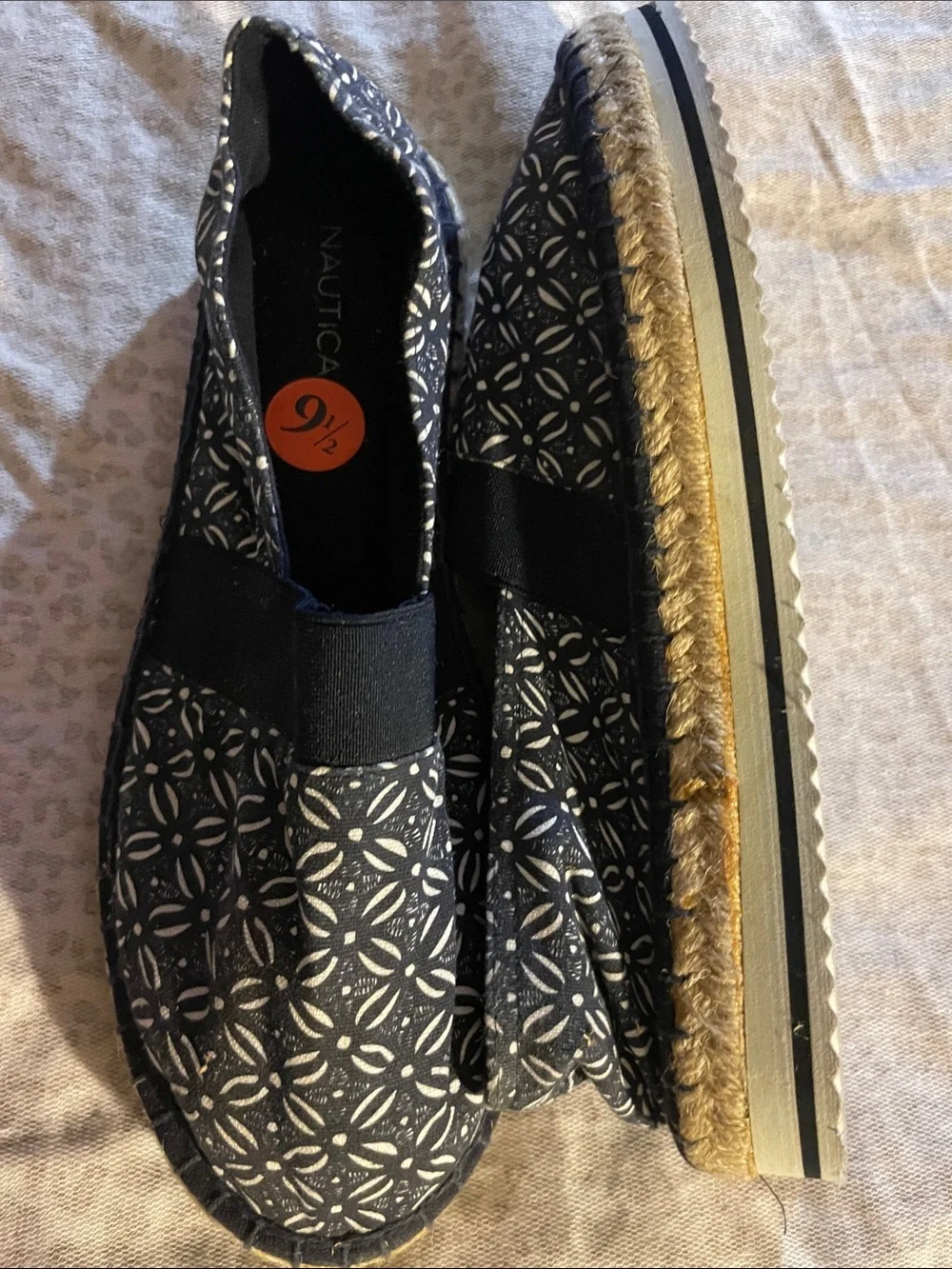 Nautica Navy and Cream Patterned Slip-On Espadrilles